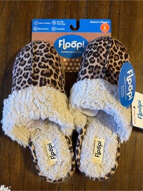 Floopi Women's Leopard Print Sherpa Lined Slippers - Brown
